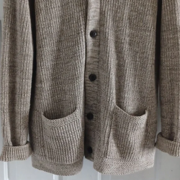 RALPH LAUREN Tan Heavy Knit Shawl Collared Cardigan Sweater, XL - Picture 4 of 12